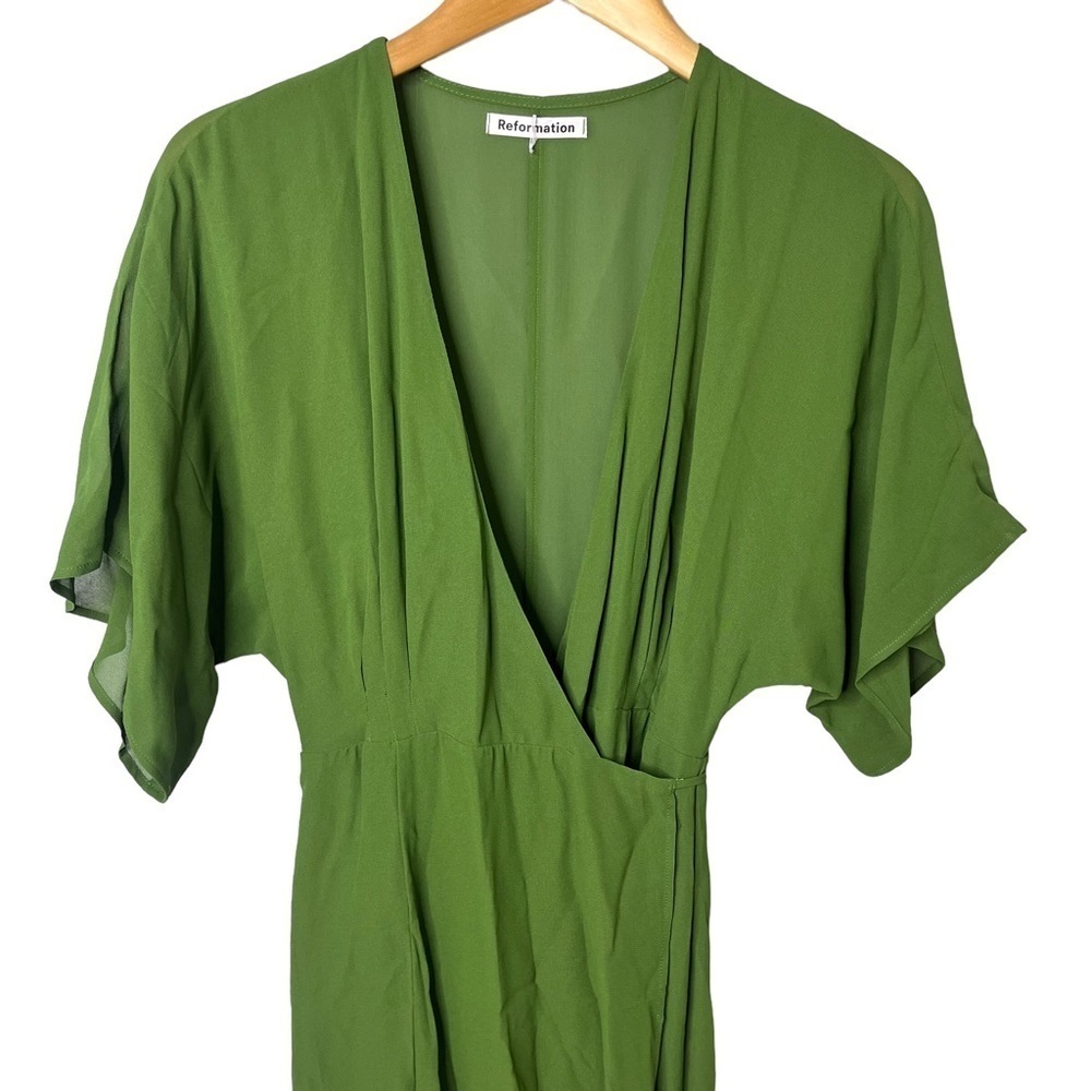 Reformation Karen Wrap Dress Moss Size Small Leg Slit Milkmaid Dress - Picture 5 of 11